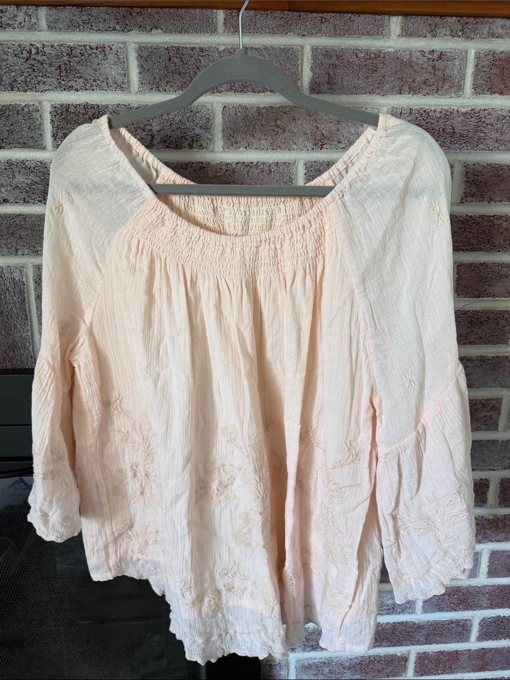 Soft Surroundings Pale Blush Embroidered Peasant Tunic